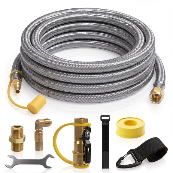 12FT Propane Quick Connect Hose for RV to Gas Grill, Quick Disconnect Propane Hose with Elbow Adapter for Blackstone 17"/22" Griddle