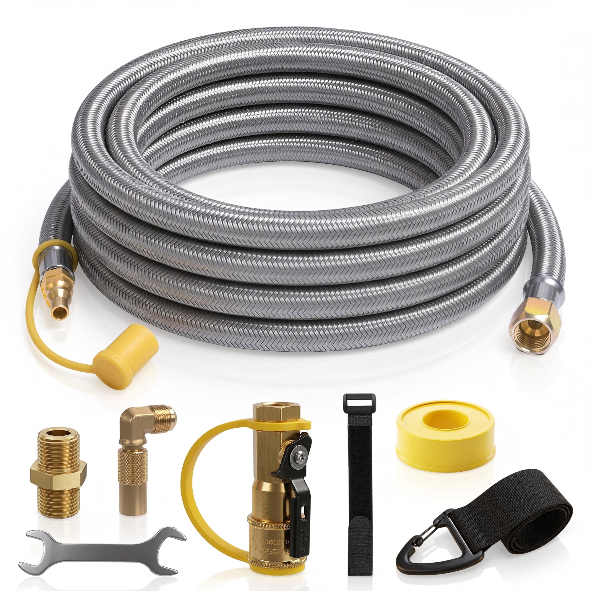 12FT Propane Quick Connect Hose for RV to Gas Grill, Quick Disconnect Propane Hose with Elbow Adapter for Blackstone 17"/22" Griddle