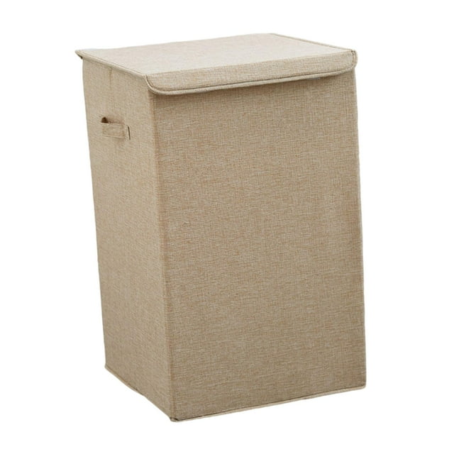 GUOOL Collapsible Laundry Hamper Basket with Cover Throws Towels Box Beige L
