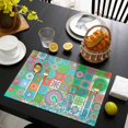 thumbnail image 3 of Colorful Ethnic Placemats Set of 12, Modern Abstract National Geometric Teal Placemats for Dining Table, Place Mats for Kitchen Tabletop, Waterproof Wipeable Dining Table Mats Set, 3 of 9