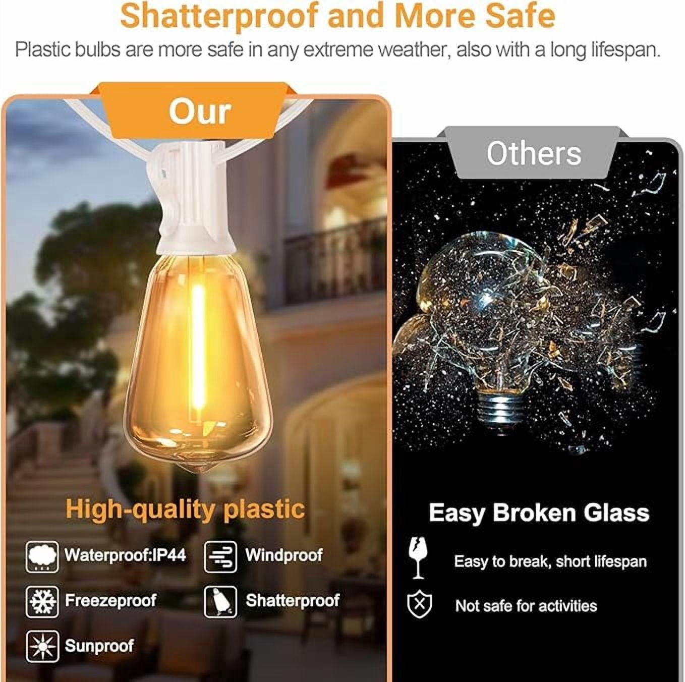 2-Pack 26FT Waterproof Outdoor String Lights, Connectable Patio Lighting with 12+1 Shatterproof ST38 Edison LED Bulbs, Ideal for Yard, Garden, Porch & Party Decor
