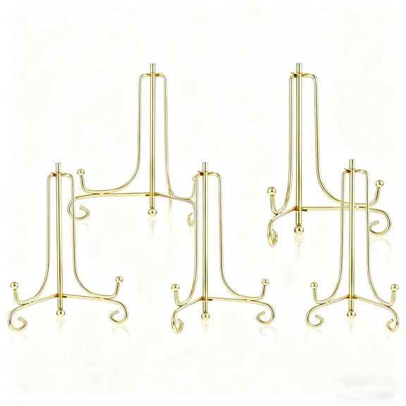 RYLZX 5Pack Plate Stands For Display Plate Holder 6 '',Picture Frame Stand of Metal Frame and Artworks Small Easel for Book Tabletop Art Picture Photo Platter Golden