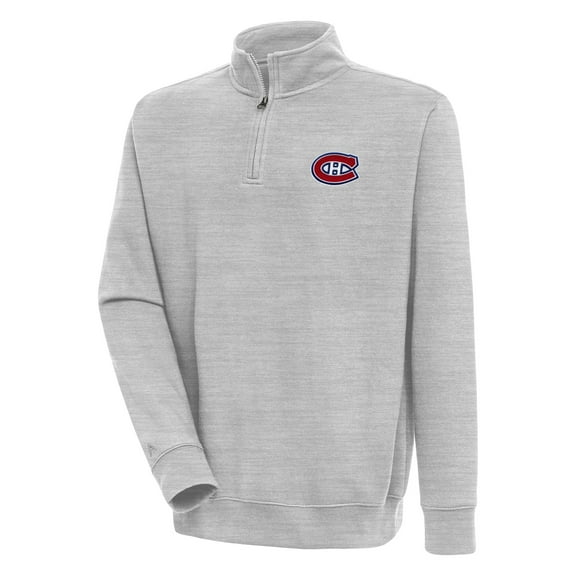 Men's Antigua  Heather Gray Montreal Canadiens Victory Quarter-Zip Pullover Top