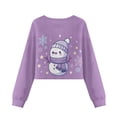 thumbnail image 5 of COEQINE Stylish Girls Crop Top Long Sleeve Crewneck Cropped Sweatshirt Comfy Sweater for Fall Winter Fashion Age 5-6 Kids Youth Teens, Snowman Snowflake Violet, 5 of 7