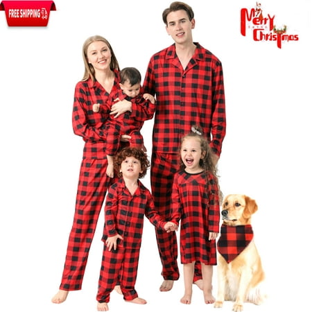 

LWXQWDS Matching Family Pajamas Sets Long Sleeve Christmas Plaid Pjs Striped Kids Holiday Sleepwear Homewear