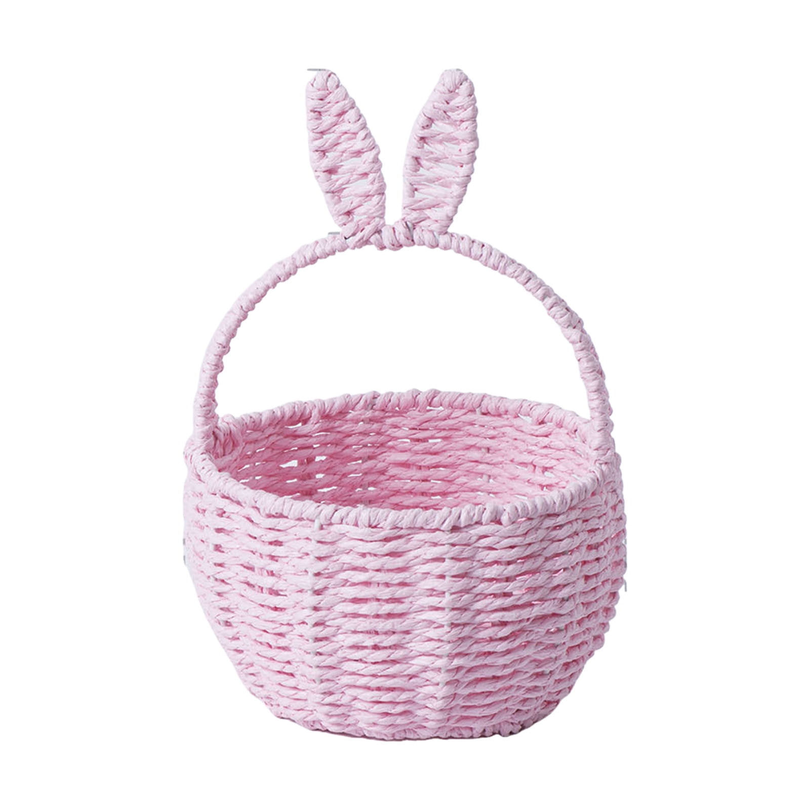 Handmade Easter Basket with Handle, Bunny Rattan Woven Basket, Rabbit Ear Straw Wicker Easter Egg Candy Basket for Easter Egg Hunting, Picnics, And Storage, Easter Gift Easter Baskets for