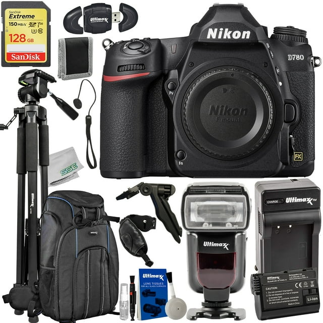 Nikon D780 DSLR Camera (Body Only) with Advanced Accessory Bundle: SanDisk Extreme 128GB SDXC, Water Resistant Professional Backpack, Extended Life Replacement Battery & Much More