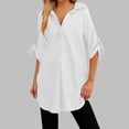 thumbnail image 2 of ZHENHONG T Shirts for Women,Plain Half Rolled Sleeve Chiffon Shirts V Neck Drop Shoulder Loose Tops,White Women Blouses, 2 of 7