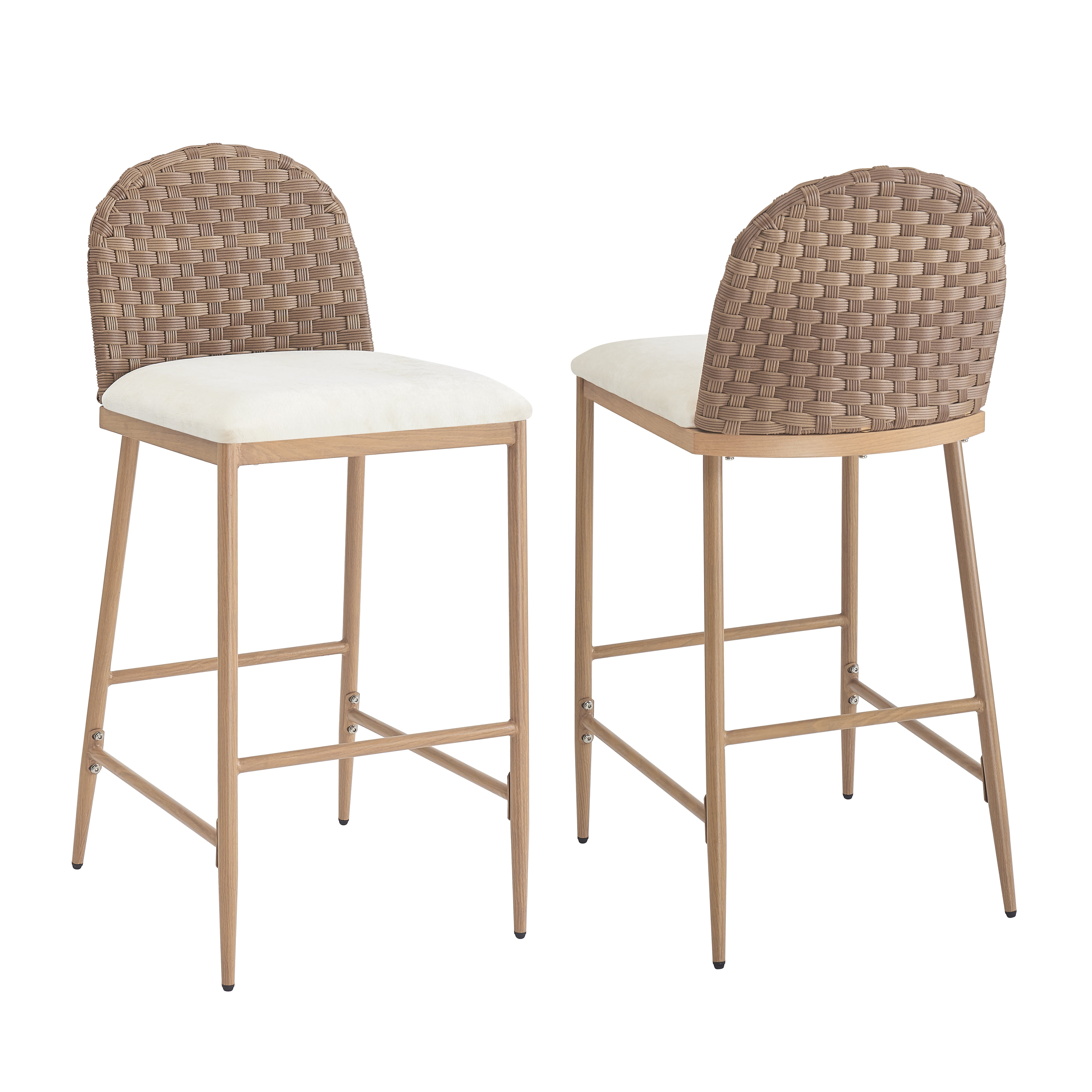 Euroco 40.1"H Upholstered Dining Chairs Set of 2, Farmhouse Kitchen Chairs with Rattan Backrest and Iron Frame,Armless Side Chairs for Living Room, Dining Room,Restaurant, Brown