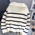 thumbnail image 6 of Baywell Autumn and Winter Women's Sweater Zipper Short Jumper, Black and White Striped White,One Size, 6 of 7
