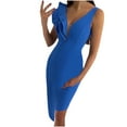thumbnail image 1 of Birdeem Womens Sexy Ruffled V-Neck Solid Color Buttock Wrap Dress, 1 of 9
