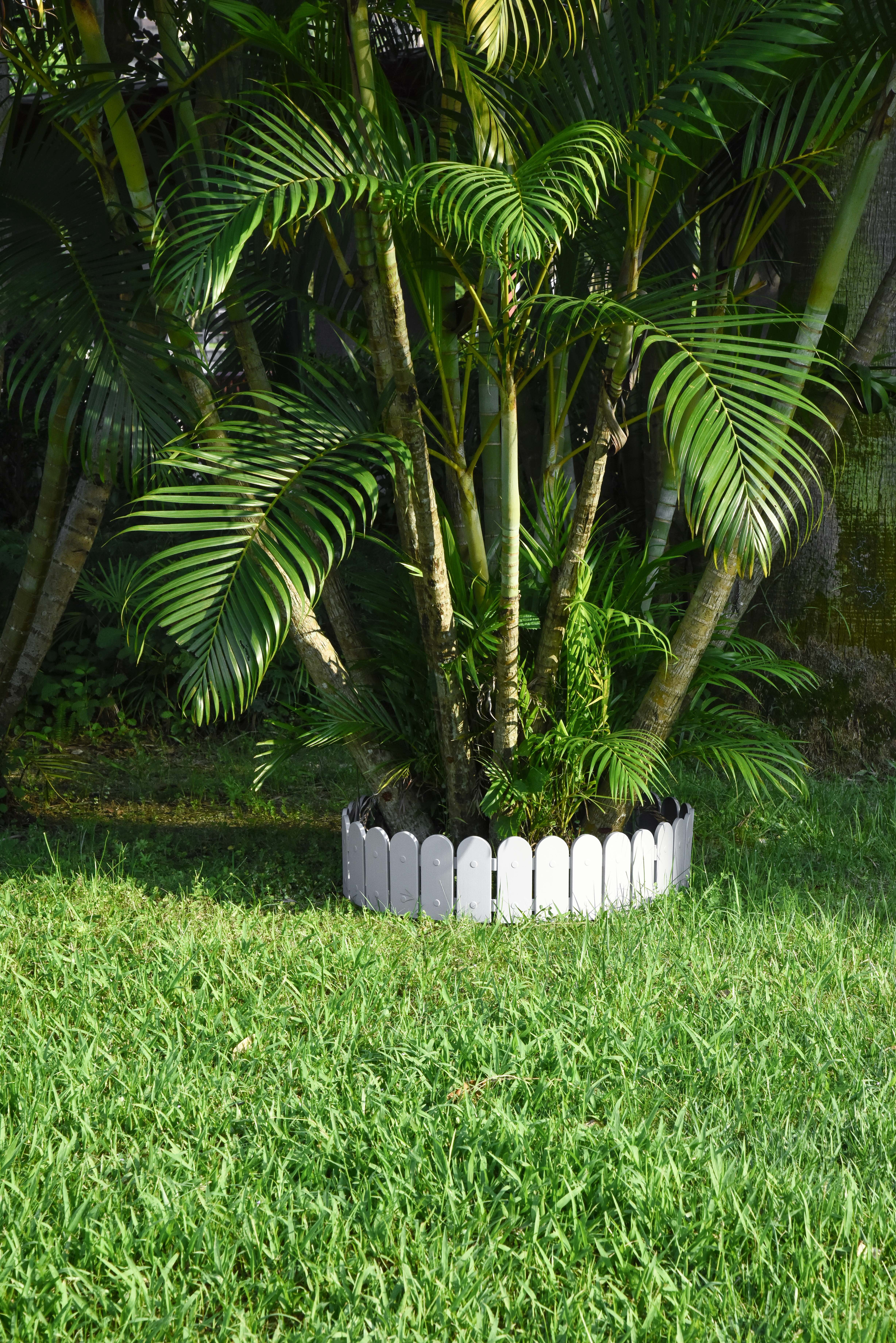 Evelyne Garden Border Edging: Wooden Fence Design - 16pcs Gray Yard Landscaping Fence Liner Lawn Edge Barrier - 20ft Kit of Decorative Lawn Landscape Panels Elements - GMT-10374-E08
