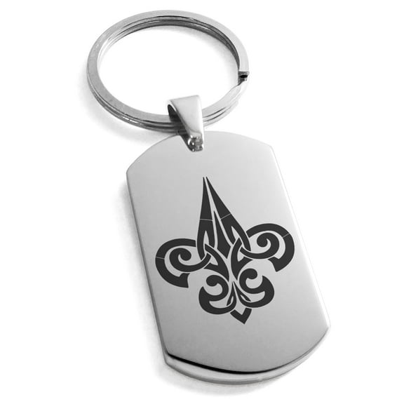 Tioneer Stainless Steel Tribal Fleur De Lis Engraved Dog Tag Keychain Keyring