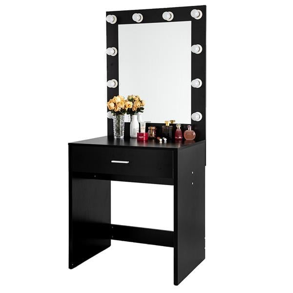 Vanity Table Set with Lighted Mirror, LED Vanity Set with Light Bulbs