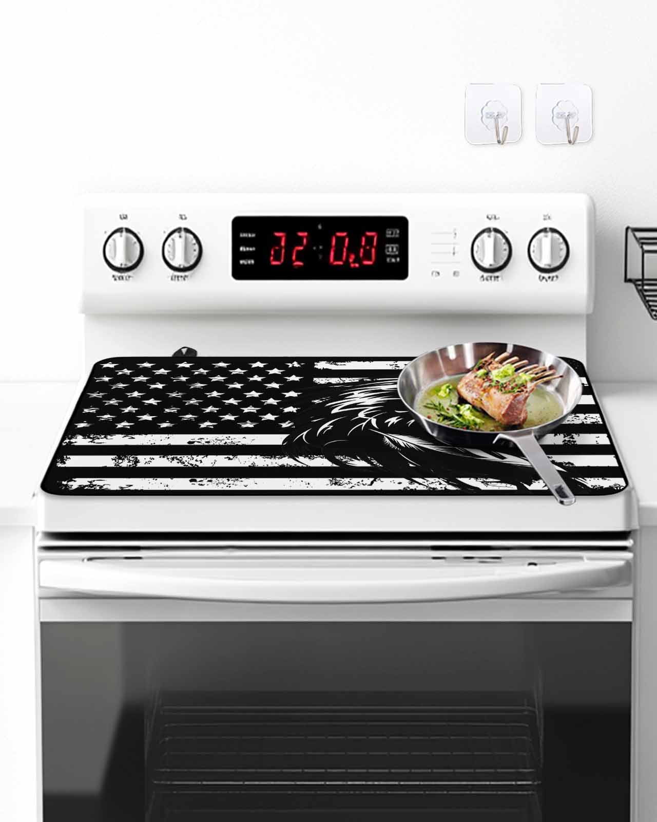 Stove Top Covers for Electric Stove, American Flag Kitchen Glass Ceramic Electric Cooktop Covers 24"x21", Black US Flag Eagle HeatResistant Oven/Countertop/Dishwasher/Sink Protector