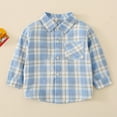 thumbnail image 4 of Toddler Boys Long Sleeve Shirts Plaid Fashion Casual Boys Shirts With Pockets Button Down Western Sweatshirts Buffalo Fall Winter Baby Kids Clothing Blue 5-6 Years, 4 of 4
