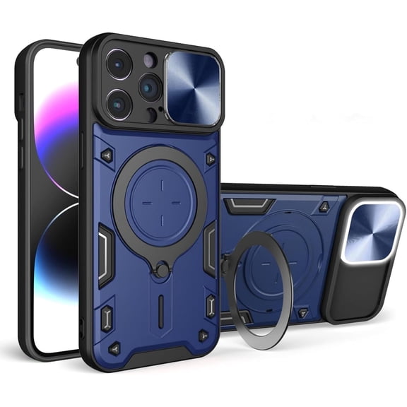 Magnetic Ring Bracket Sliding Window Phone Case for iPhone 11 / Pro/Pro Max X XS XR, Lens Protection  Shell, Shockproof Stand Back Cover Blue