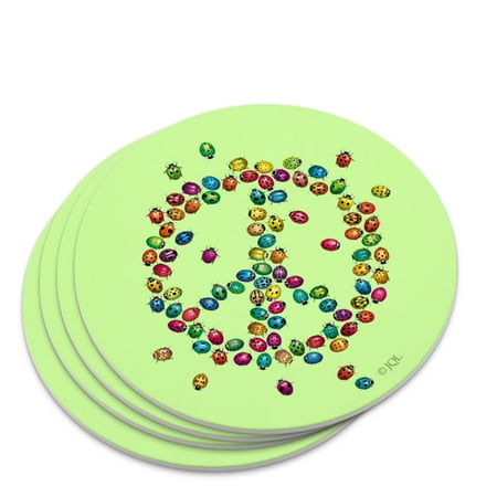 

Lady Bug Rainbow Peace Sign Novelty Coaster Set