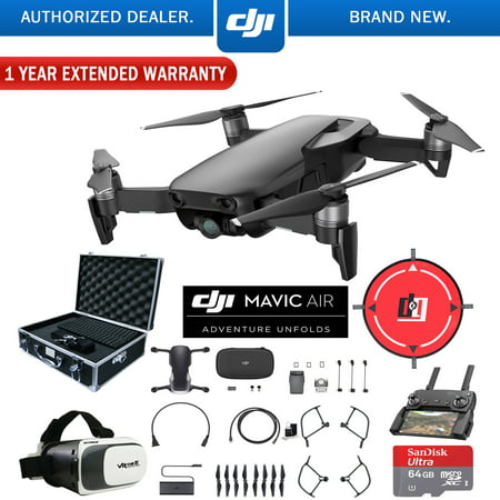 DJI Mavic Air (Onyx Black) Drone Combo 4K Wi-Fi Quadcopter with Remote Controller Deluxe Fly Bundle with Hard Case VR Goggles Landing Pad 64GB microSDXC Card and 1 Year Warranty