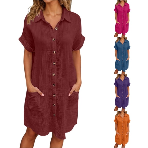Women's Button Down Shirt Dress Midi Length Long Sleeve Loose Fit Tunic for All Seasons Casual Everyday Dress