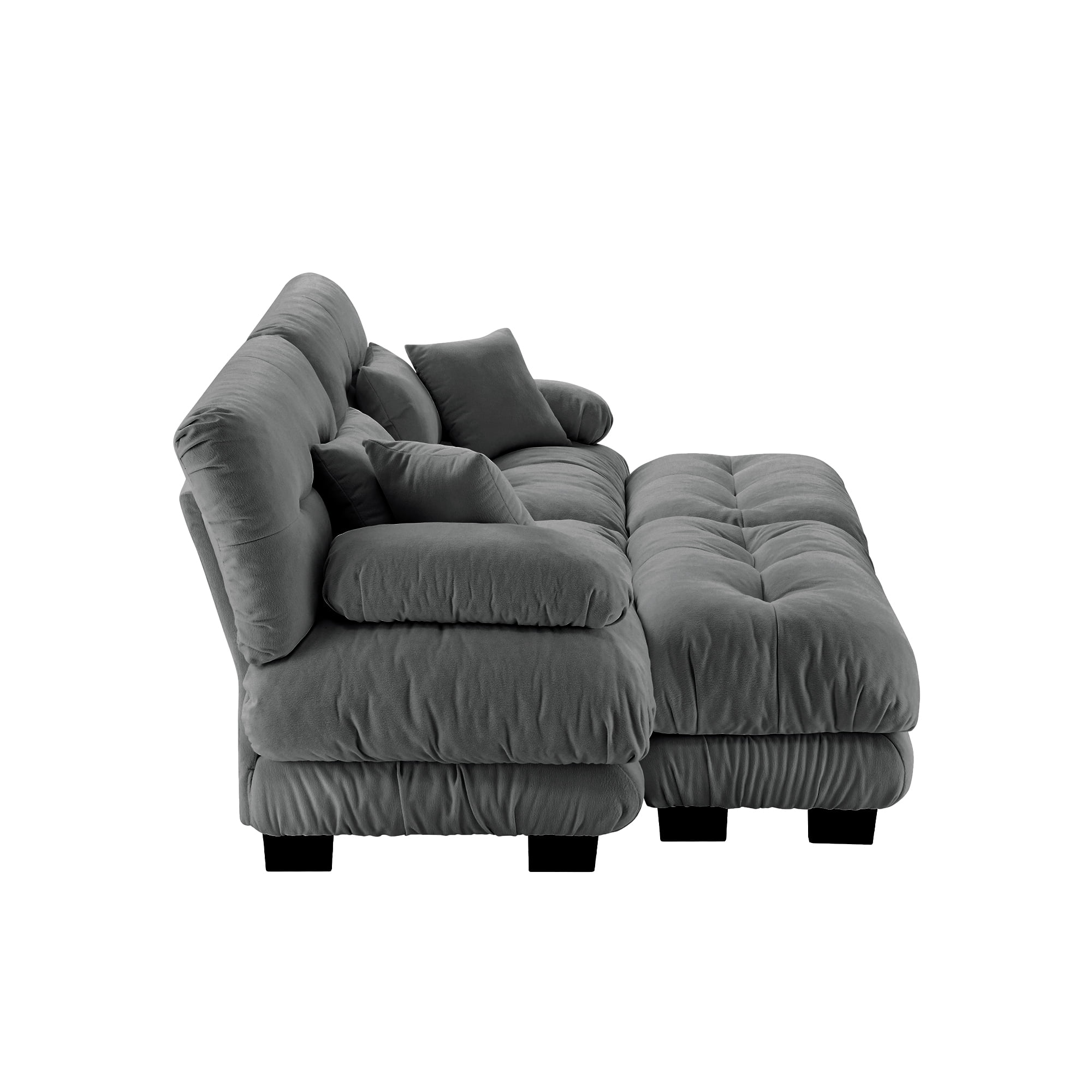 Gewnee Gray Chenille 3-Seater Sectional Sofa Modular Deep Seat Sofa Couch , Soft Comfy Upholstered Furniture for Living Room