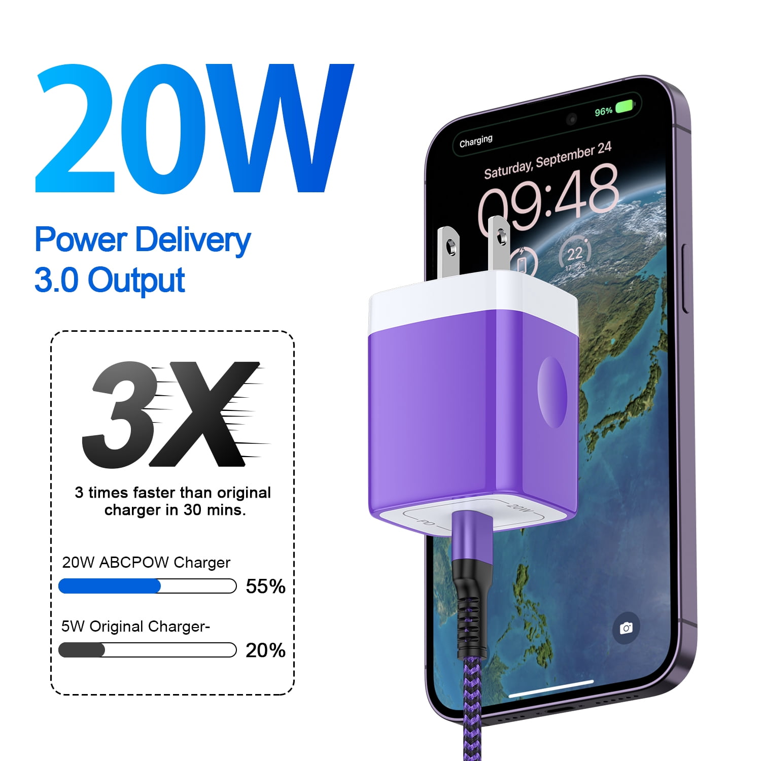 HAOANO USB C Wall Charger Block,2Pack 20W PD Android Type C Charger Block Fast Charging Block USB C Power Adapter w/ 2PCS USB C Charging Cable 10ft Type C Charger Cords Compatible for iPhone 14 13 12