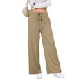 thumbnail image 6 of SWQZVT Womens Pants Waffle Wide Leg Casual Pants for Women Khaki Loose Fit Drawstring Lounge Pants Ladies Knit Pant L, 6 of 7