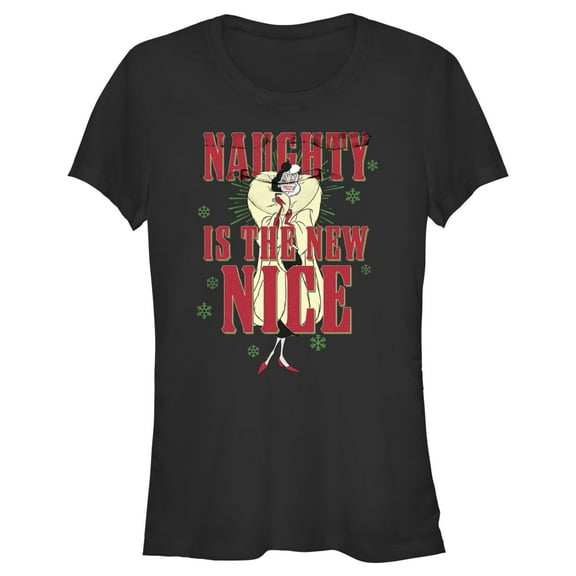 Junior's One Hundred and One Dalmatians Villains Cruella Naughty Is The New Nice  Graphic Tee Black 2X Large