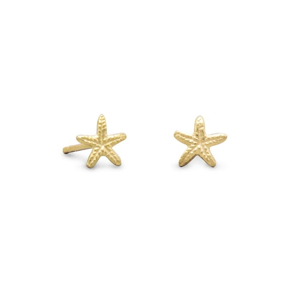 14 Karat Gold Plated 925 Sterling Silver Sea shell Nautical Starfish Stud Earrings 6mm In Diameter Jewelry Gifts for Wom
