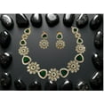 thumbnail image 7 of South Indian Bollywood Victorian & Floral Design Green & White Kemp Stone Gold-Plated Matte Finish Choker Necklace Set with Drop Earrings – Bridal Jewelry by Haya Jewel., 7 of 7