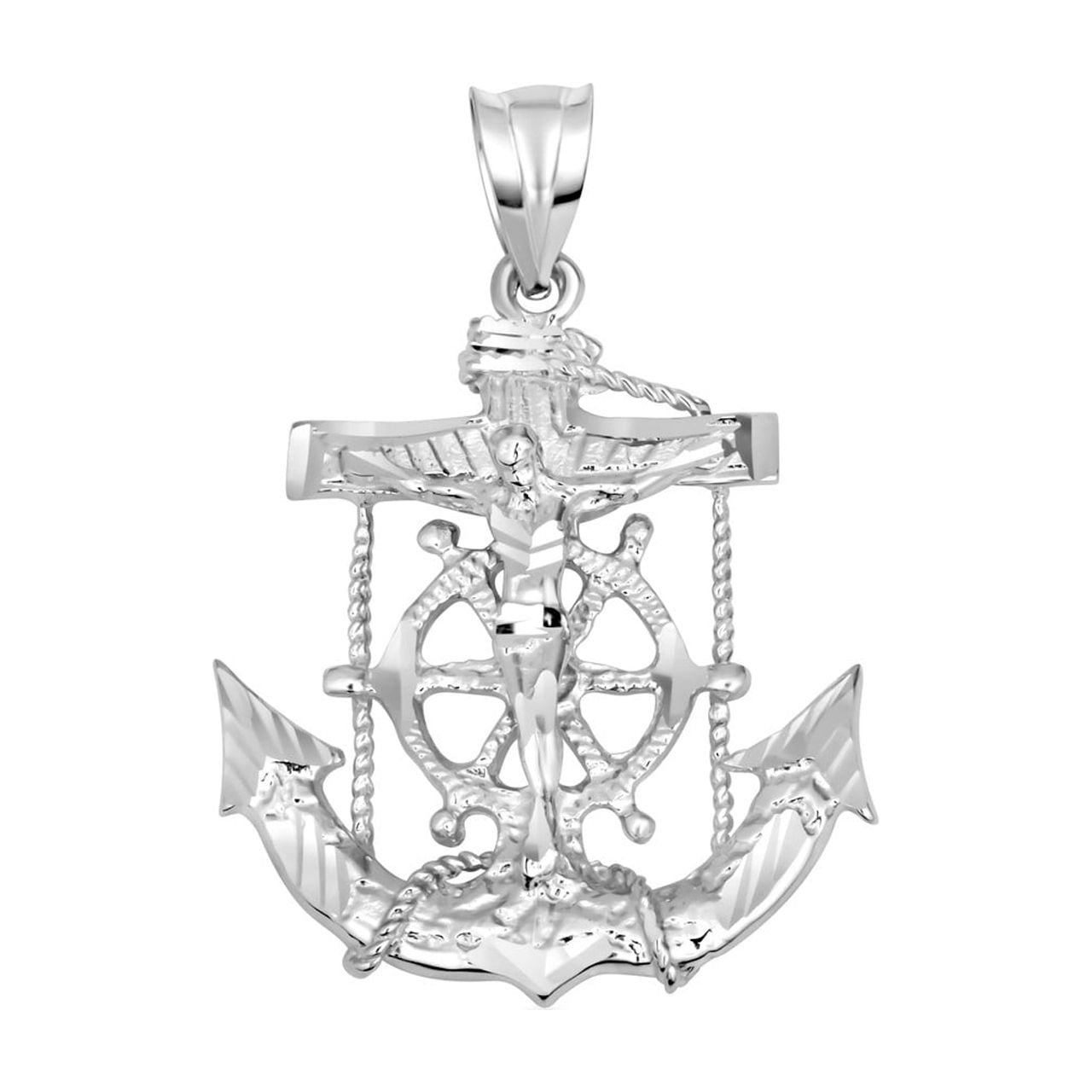 .925 Sterling Silver Cross Crucifix Anchor Necklace (Pendant with 16" chain)