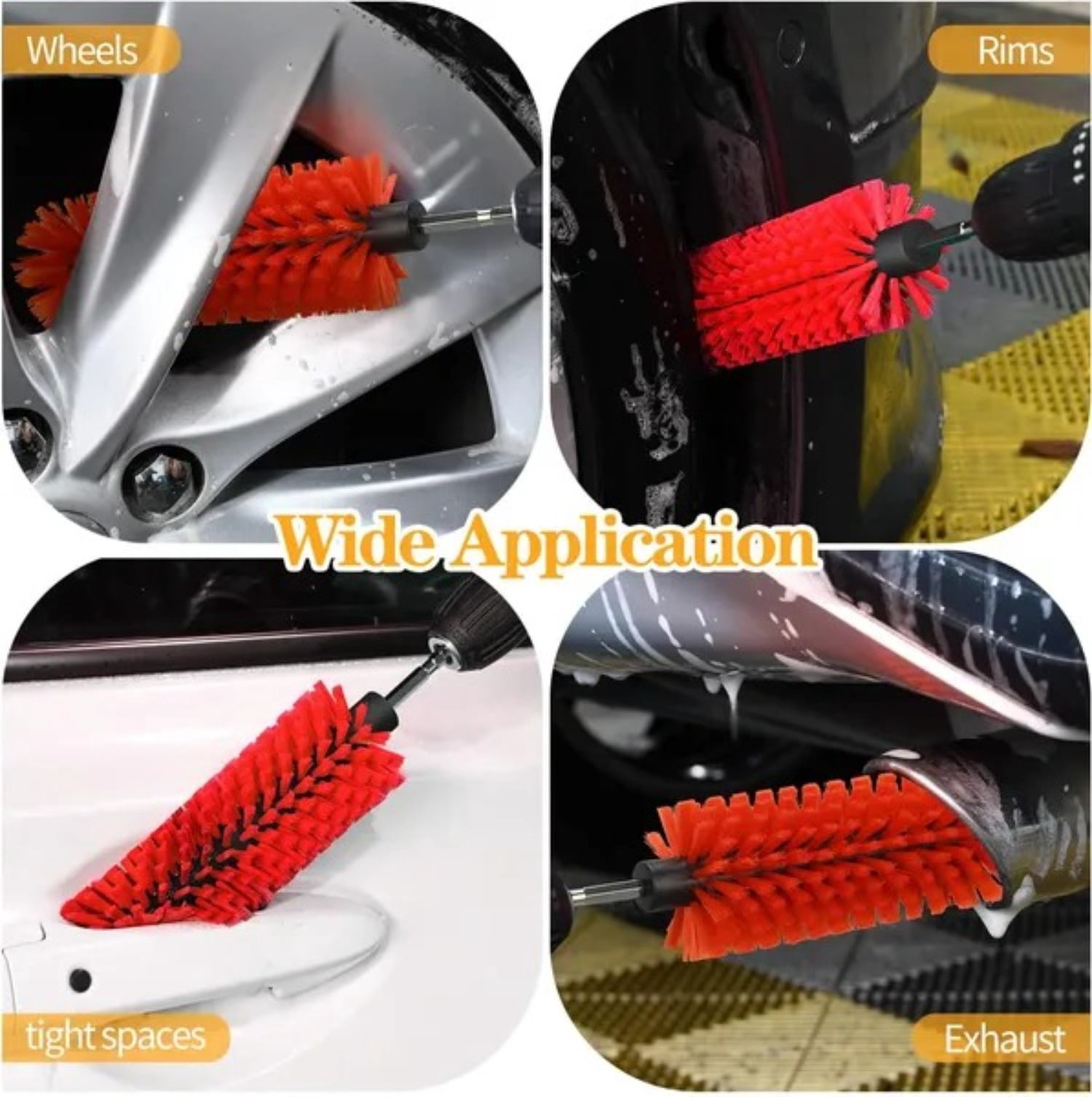 Drill Brush for Car Wheel and Bottle High Density Nylon Cleaning Brush for Wheels Rims Engines Exhaust