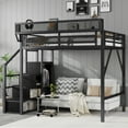 thumbnail image 2 of Mirightone Heavy Duty Metal Loft Bed Frame, Full Loft Bed with Storage Shelves, Stairs and Wardrobe, Space Saving High Loft bed for Adults & Teens, Industrial Apartment Loft Bed, Black, 2 of 12
