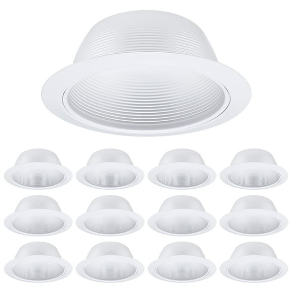 TORCHSTAR 12-Pack 6 Inch Classic White Recessed Light Trim, Step Baffle with Detachable Ring, Full Metal, Fit Halo/Juno Remodel Housing