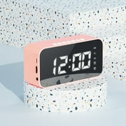 Nkmbld Waterproof Portable Speaker Digital Clock with Bluetooth Speaker Alarm Clock with Alarms Mirror LED Display Bluetooth V5.0 TFCard & AUX Cable, Birthday Gifts, Pink