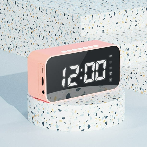 Altavoz Bluetooth, reloj digital con audio Bluetooth y despertador con alarmas, pantalla LED de espejo, Bluetooth V5.0, tarjeta TF y cable auxiliar.