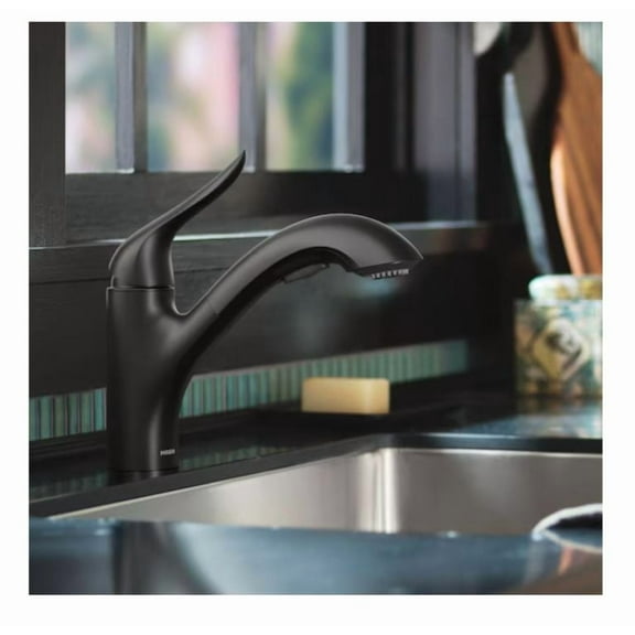 Moen Koa Matte Black Single Handle Deck-mount Pull-out Kitchen Faucet with Sprayer (Includes Deck Plate)