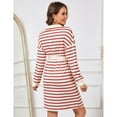 thumbnail image 4 of Maternity Sweater Dress Long Sleeve Collar V Neck Striped Midi Dress with Belt, 4 of 5