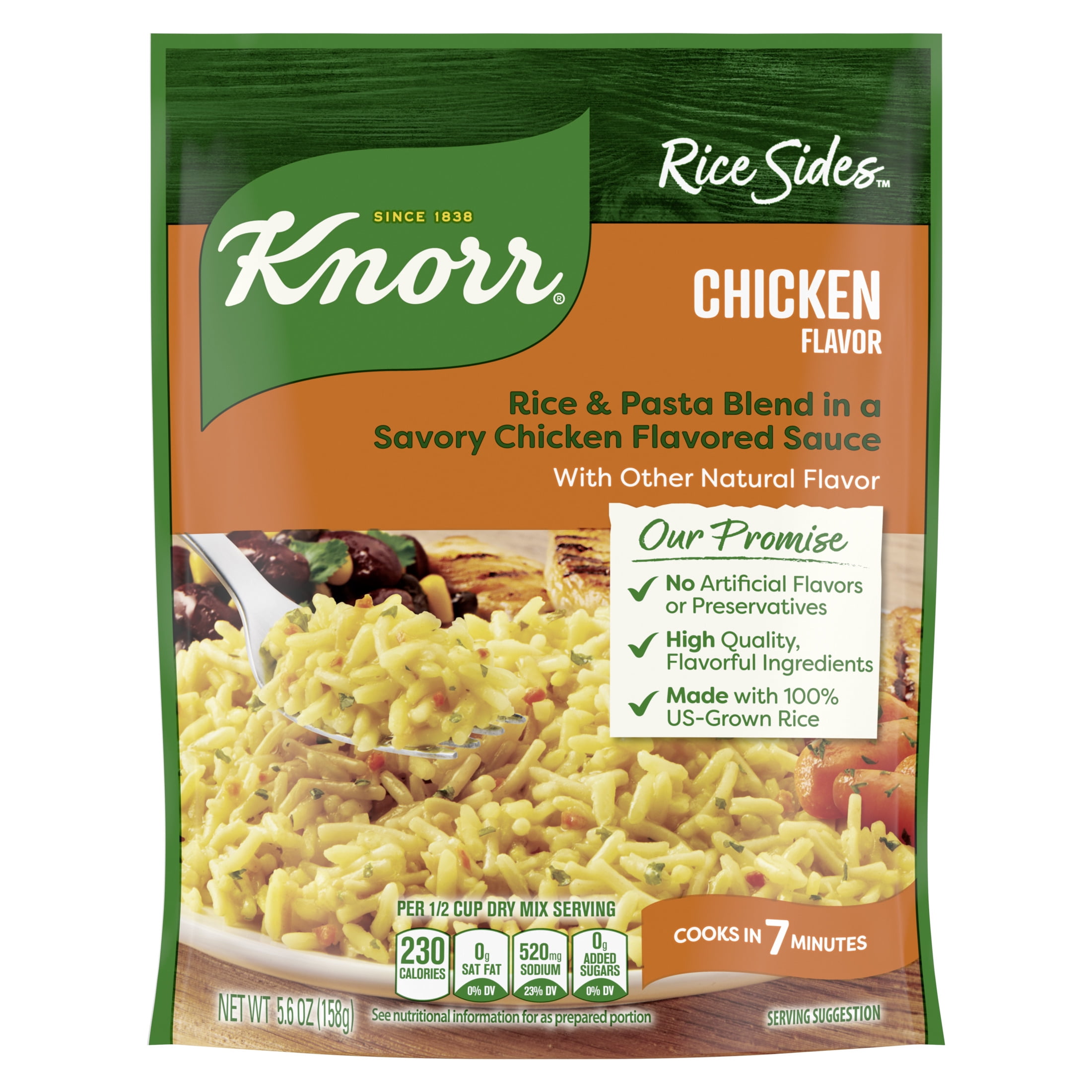 Knorr No Artificial Flavors Chicken Rice Sides Cooks in 7 Minutes, 5.6 oz, 12 Count Shelf Stable