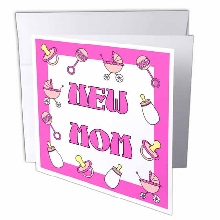 3dRose New Mom Gifts Pink Baby Girl, Greeting Cards, 6 x 6 inches, set of