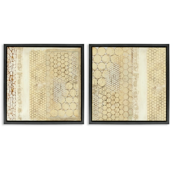 Stupell Industries Distressed Pale Yellow Circles Abstract Painting Black Floater Framed Canvas Art Print Wall Art, 18 x 18, Set of 2