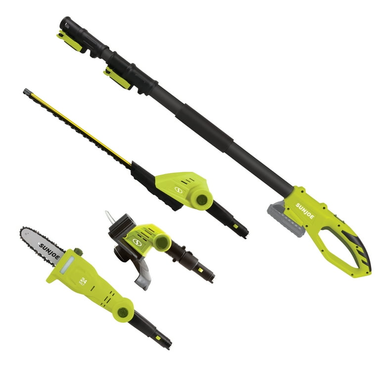 Sun Joe 24V Cordless 3 in 1 Hedge Trimmer Pole Saw Grass Trimmer Lawn Care System 2.0 Ah Battery Charger