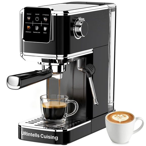 URintells Cuising Espresso Machine, Color Touchscreen, 20 Bar Coffee Maker, Milk Frother, 1350W, Stainless Steel, for Cappuccino Latte, Cold Brew