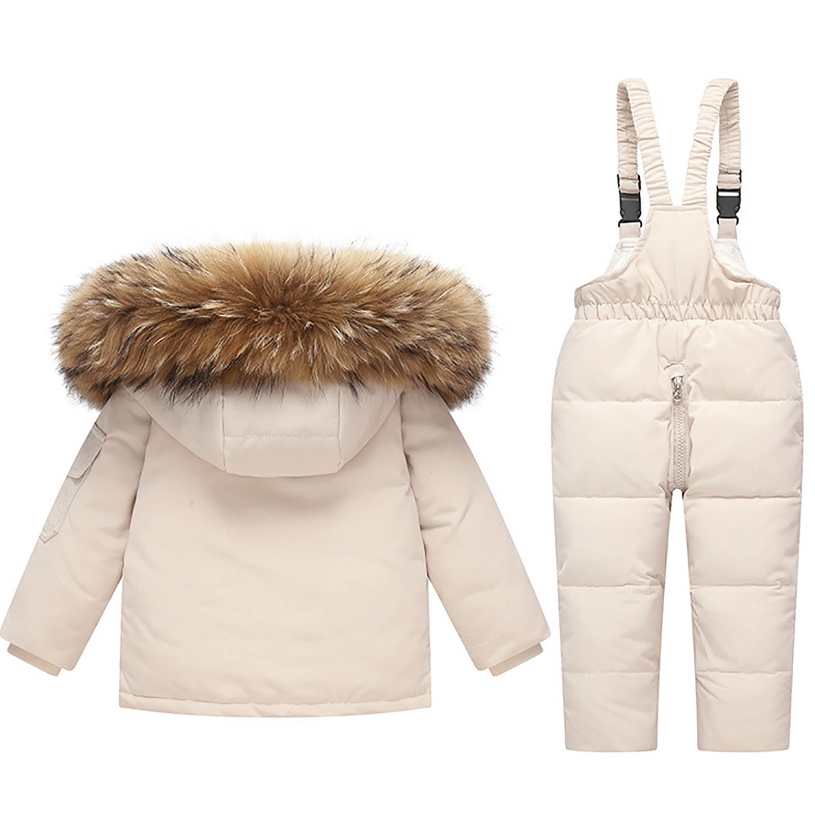 Toddler Ski Suits - Unisex Baby Girls' Boys' Snow Suits - Kids Winter Long Sleeve Hooded Puffer Jackets and Skiing Bibs 2 Piece Snowsuit for Outdoor Snowboarding Down Coats
