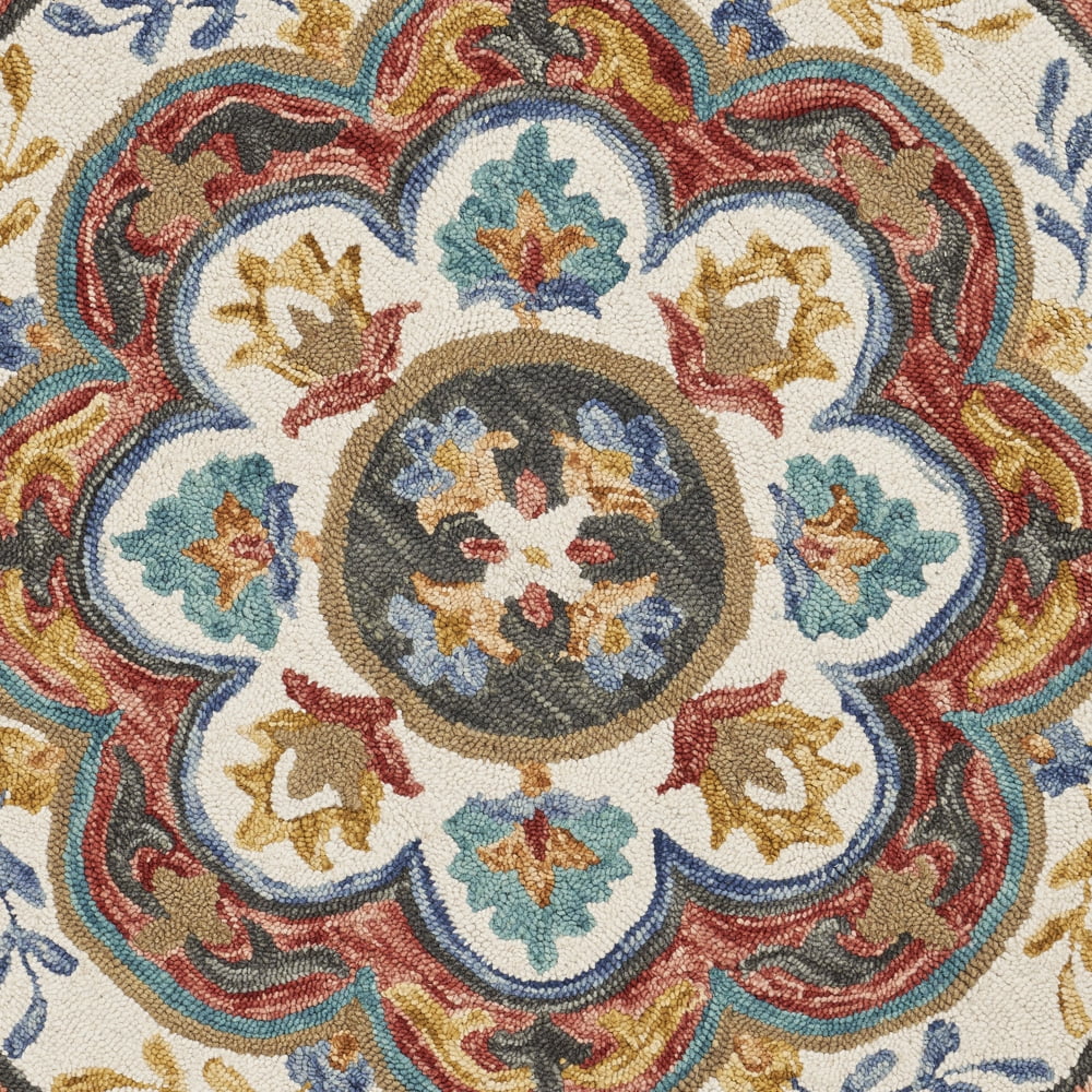 Ox Bay Talia 4' Round Ivory/Red Floral Wool Indoor Area Rug