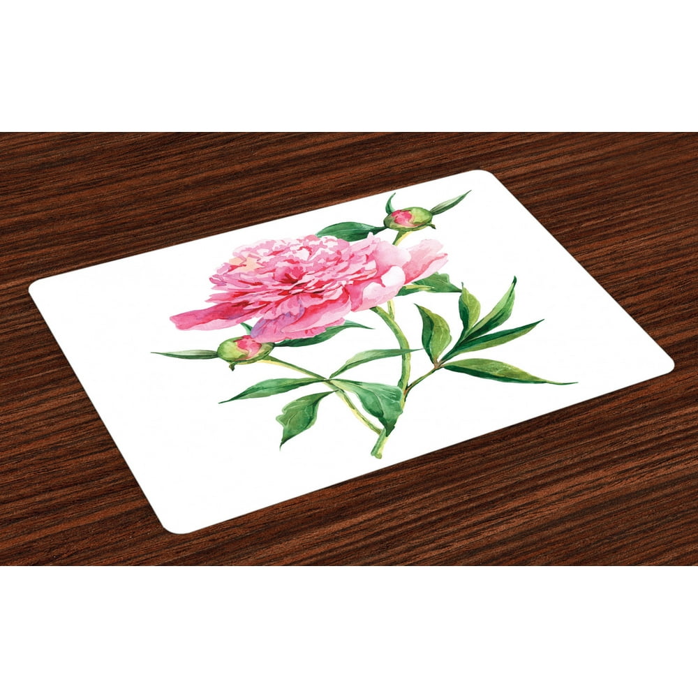 Watercolor Flower Placemats Set of 4 Vintage Peony Painting Botanical Spring Garden Flower