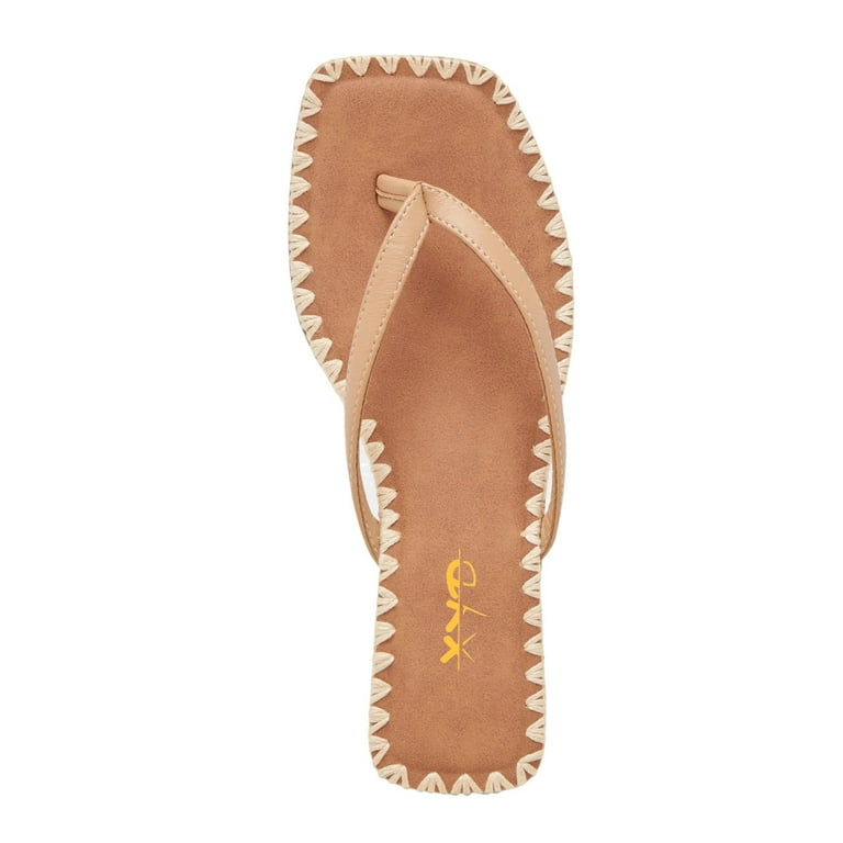 XYD Women Open Square Toe Flip Flops Low Chunky Block Heel