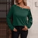 thumbnail image 2 of Jersey de mujer con hombros descubiertos, manga larga, color puro, sudadera, blusa para otoño invierno, verde S, 2 of 5