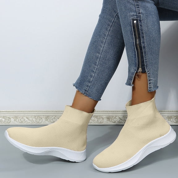 Vedolay Sneakers for Women Trendy Women's Slip on Shoes with Arch Support Comfort Wide Light Weight Shoes,Beige 8.5