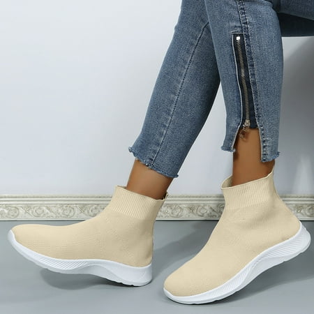 

Cathalem Sneaker Wedge Heels for Women Women Wedge High Socks Casual Shoes One Foot Fashion Sneaker Insoles Women Arch Support Beige 8